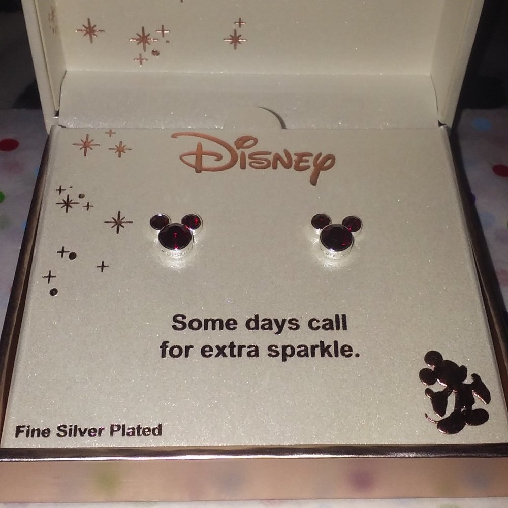 DISNEY MICKEY MOUSE RUBY RED CRYSTAL JULY BIRTHSTONE STUD EARRINGS**NEW! - Picture 4 of 6